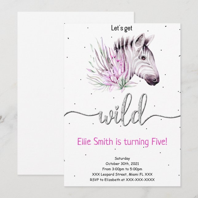 Inbjudan till djuret Safari Birthday (Fram/baksida)