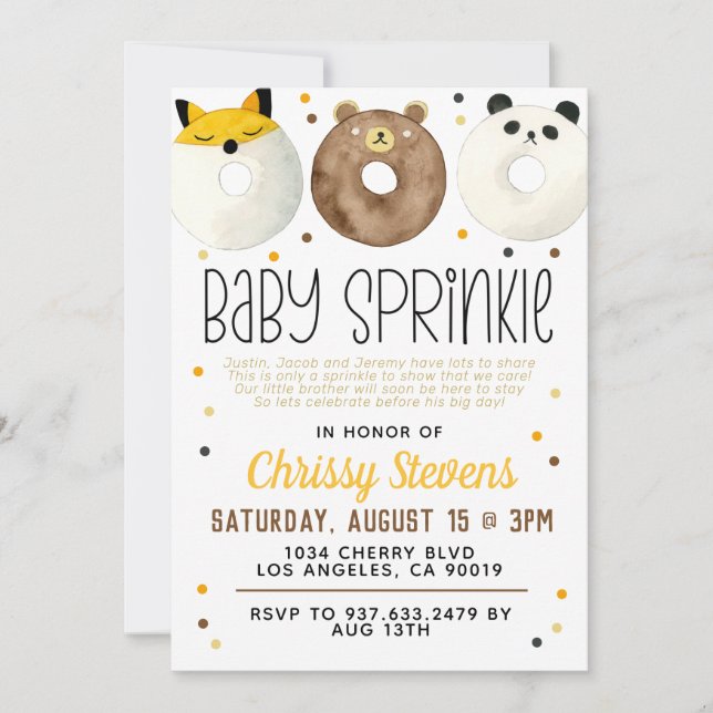 Inbjudan till djurets Donut Baby Sprinkle Shower (Framsida)