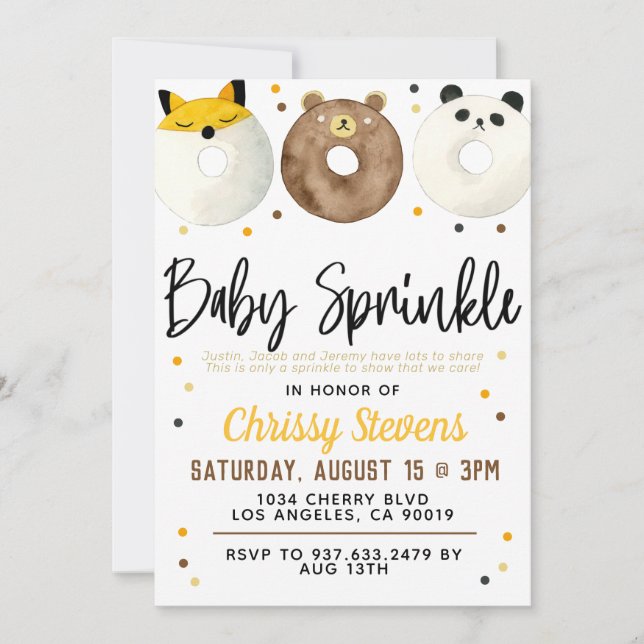Inbjudan till djurets Donut Baby Sprinkle Shower (Framsida)