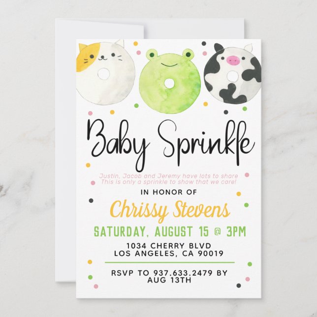 Inbjudan till djurets Donut Baby Sprinkle Shower (Framsida)