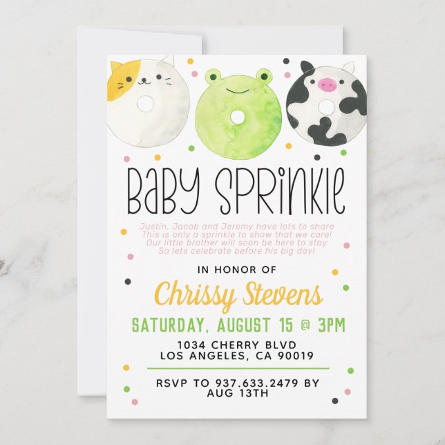 Inbjudan till djurets Donut Baby Sprinkle Shower (Framsida)