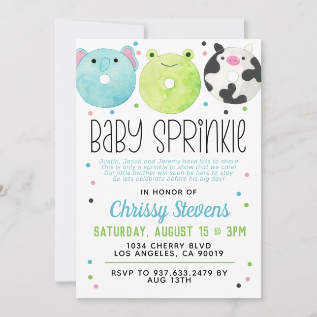 Inbjudan till djurets Donut Baby Sprinkle Shower (Framsida)