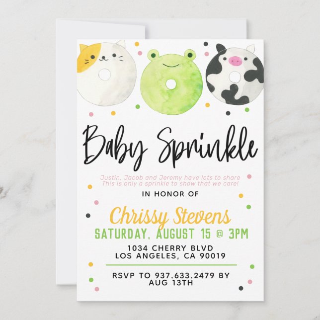 Inbjudan till djurets Donut Baby Sprinkle Shower (Framsida)