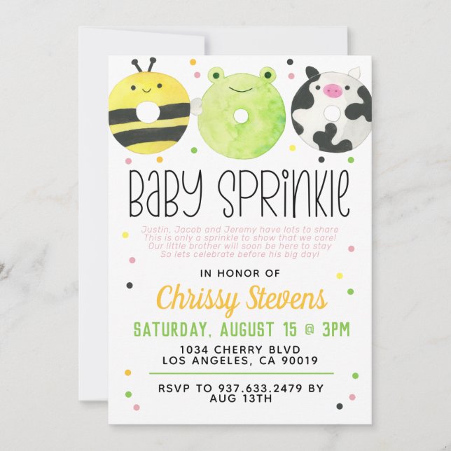 Inbjudan till djurets Donut Baby Sprinkle Shower (Framsida)