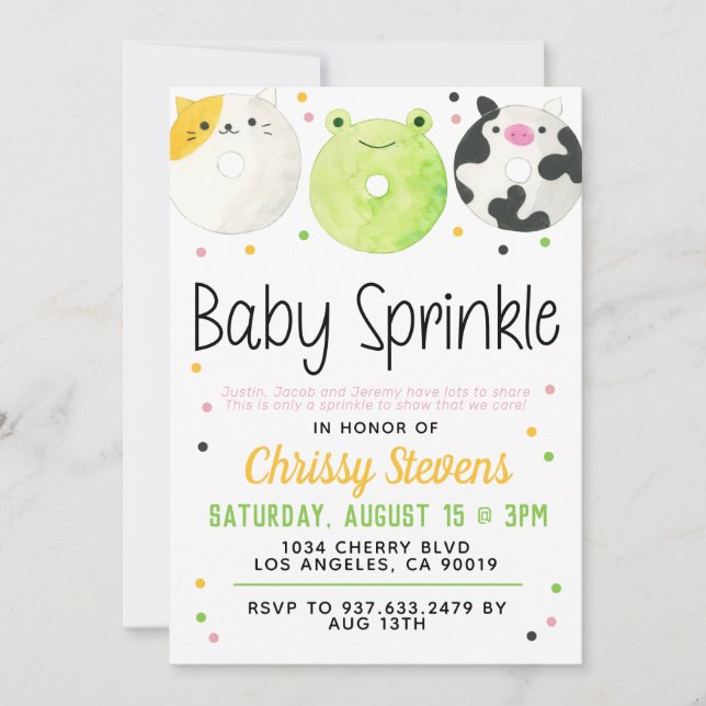 Inbjudan till djurets Donut Baby Sprinkle Shower (Framsida)