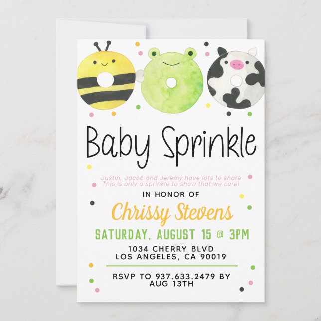 Inbjudan till djurets Donut Baby Sprinkle Shower (Framsida)