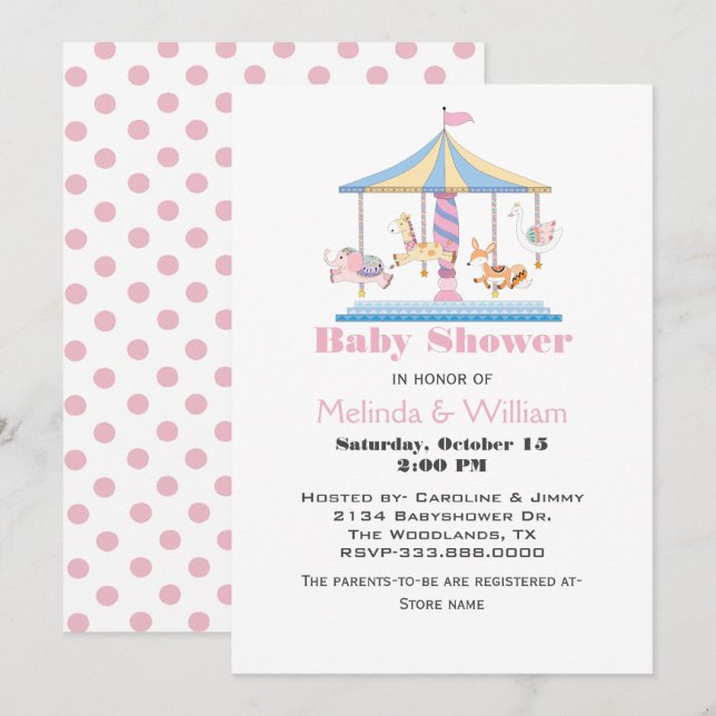 Inbjudan till djurkarusellen Flicka (Fram/baksida)