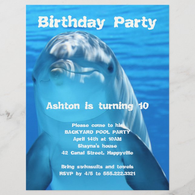 Inbjudan till Dolphin Birthday Backyard Bassäng-pa Reklamblad (Framsidan)