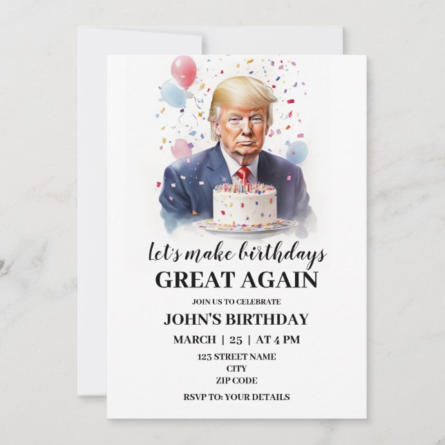 Inbjudan till Donald Trump Thmet Birthday (Framsida)