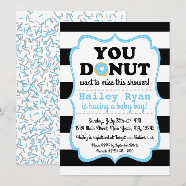 Inbjudan till Donut Baby Sprinkle Shower (Fram/baksida)