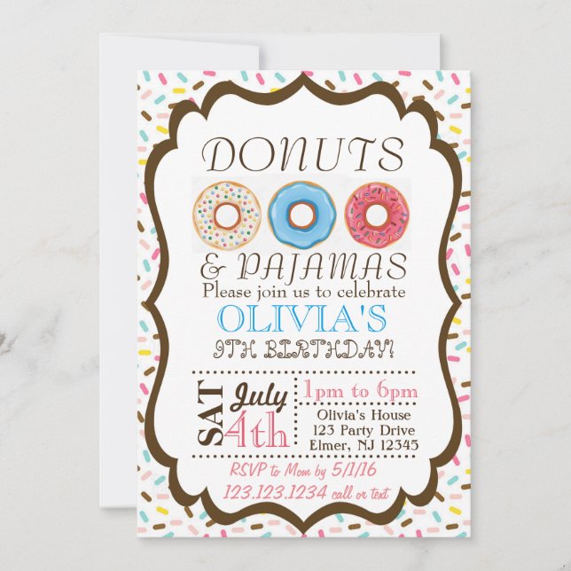 Inbjudan till Donut och Pajamas (Framsida)