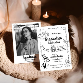 Inbjudan till Doodle Stil Hand plockade Studenten