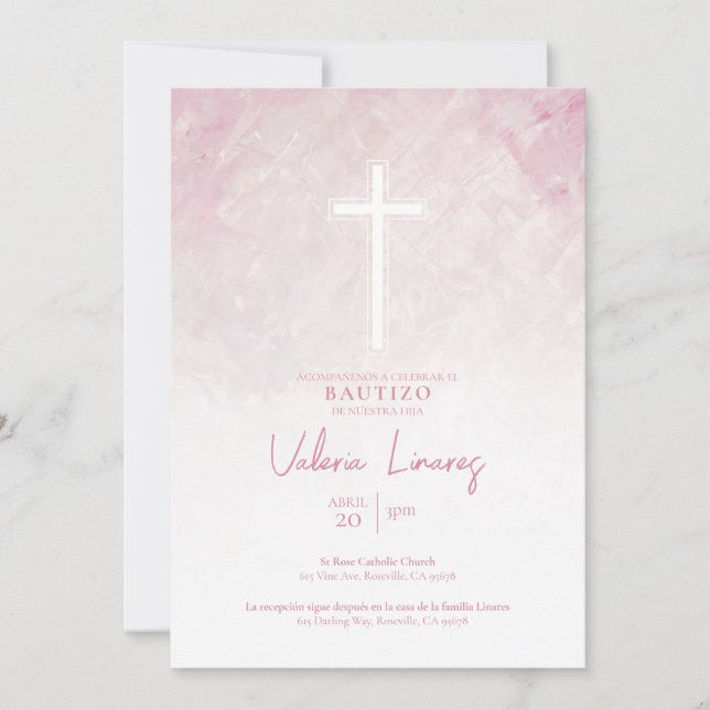 Inbjudan till Dop - Flickan Rosa Spansk Inbjudan (Framsida)