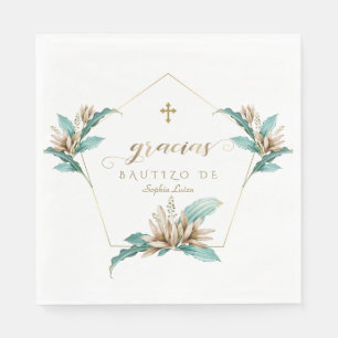Inbjudan Till Dop Med Blommor Elfenben Guld Lilja Pappersservett