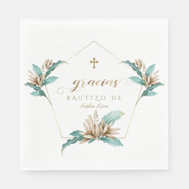 Inbjudan Till Dop Med Blommor Elfenbensvit Lilja Pappersservett (Framsidan)