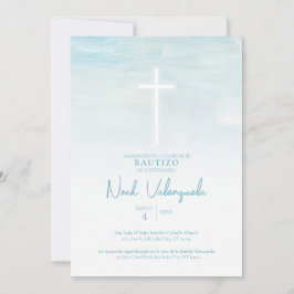 Inbjudan till Dop Pojke Blå Spansk Inbjudan