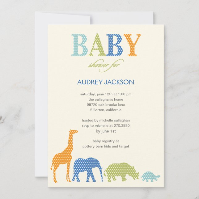 Inbjudan till doty Animals Baby Shower - Blue (Framsida)