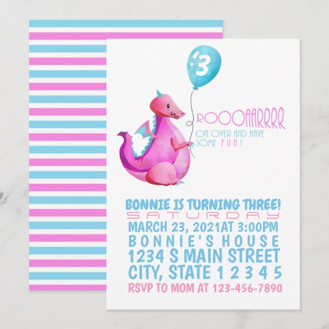 Inbjudan till Dragon Birthday (Fram/baksida)