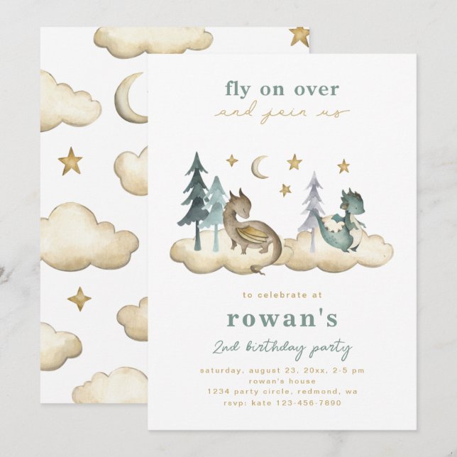 Inbjudan till Dragon Birthday | Dragons-inbjudan (Fram/baksida)