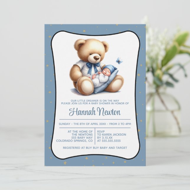 Inbjudan till Dream Bear Baby Shower (Stående Fram)