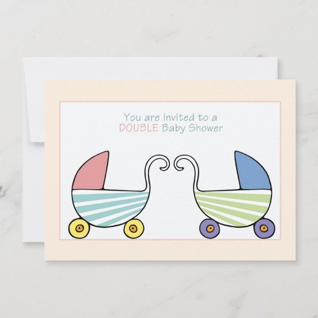 Inbjudan till dubbla Baby Shower Barnvagn (Baksida)