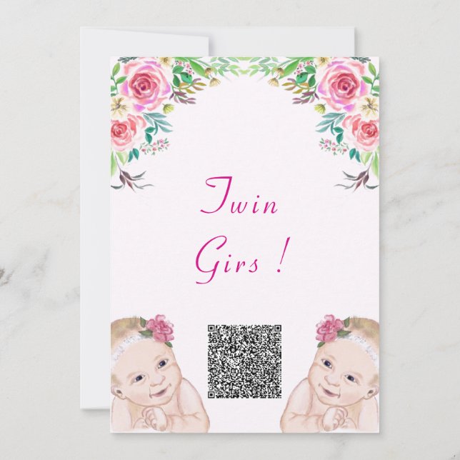 Inbjudan till dubbla flickor för babyskor med QR-k (Baksida)
