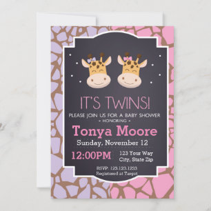 Inbjudan till dubbla flickor Giraffe Baby Shower