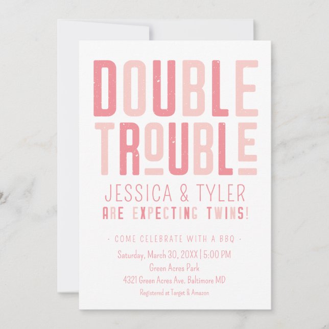 Inbjudan till dubbla Trouble Twin Boy/Girl Baby Sh (Framsida)