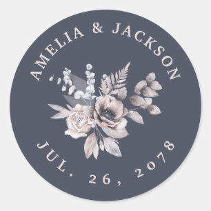 Inbjudan till Dusky Blue Heather Lilac Beige-Blomm Runt Klistermärke
