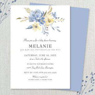 Inbjudan till Dusty Blue Blommigt Baby Shower