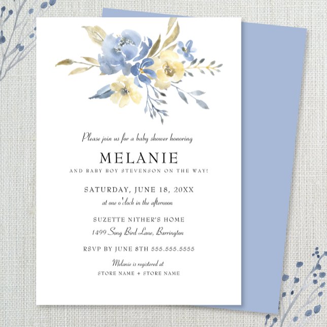 Inbjudan till Dusty Blue Blommigt Baby Shower (Skapare uppladdad)