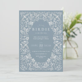 Inbjudan till Dusty Blue Blommigt Birdie Baby Show