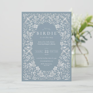 Inbjudan till Dusty Blue Blommigt Birdie Baby Show