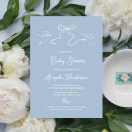 Inbjudan till Dusty Blue Hand plockade Baby Shower
