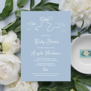 Inbjudan till Dusty Blue Hand plockade Baby Shower