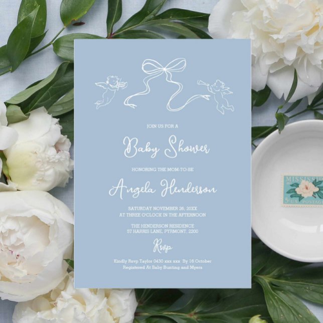 Inbjudan till Dusty Blue Hand plockade Baby Shower (Skapare uppladdad)