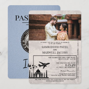 Inbjudan till Dusty Blue India Passport Wedding