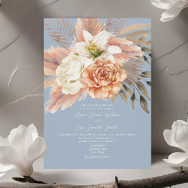 Inbjudan till Dusty Blue Peach Blommigt Elegant br