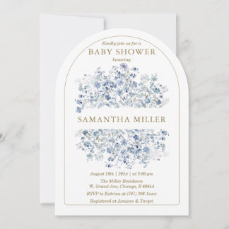 Inbjudan till Dusty Blue Wildblomma Baby Shower