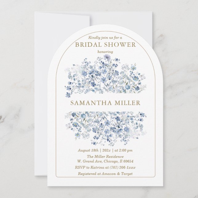 Inbjudan till Dusty Blue Wildblomma Baby Shower (Framsida)