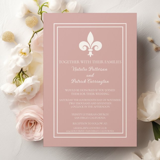 Inbjudan till Dusty Ro Fleur de Lis Wedding (Dusty Rose Fleur de Lis Wedding Invitation)