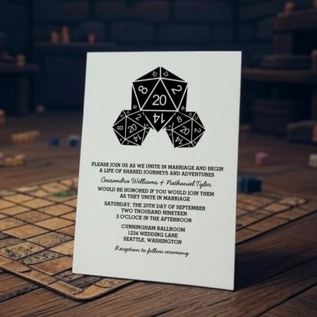Inbjudan till Ebony D20 Dice Wedding (Ebony D20 Dice Wedding Invite)