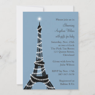 Inbjudan till Eiffel Torn Baby Shower (blått)