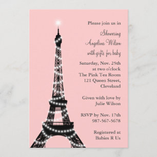 Inbjudan till Eiffel Torn Baby Shower (rosa)