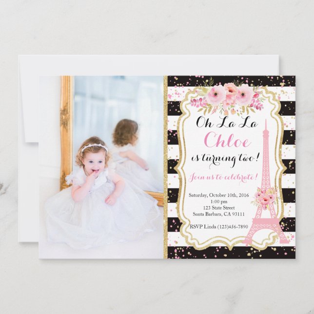 Inbjudan till Eiffel Torn i Paris på födelsedagen (Framsida)