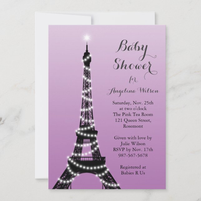 Inbjudan till Eiffel Torn Twinkles Baby Shower (Framsida)