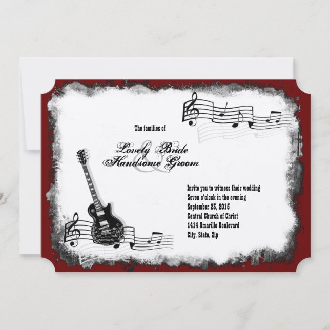 Inbjudan till Electric Guitar Black Red Music Wedd (Framsida)