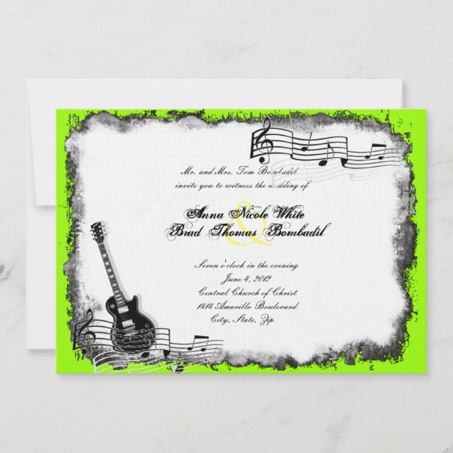 Inbjudan till Electric Guitar Lime Music Wedding (Framsida)