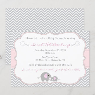 Inbjudan till elefant Chevron Baby Shower - Rosa