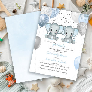 Inbjudan till elefant Twin Boys Balloon Baby Showe